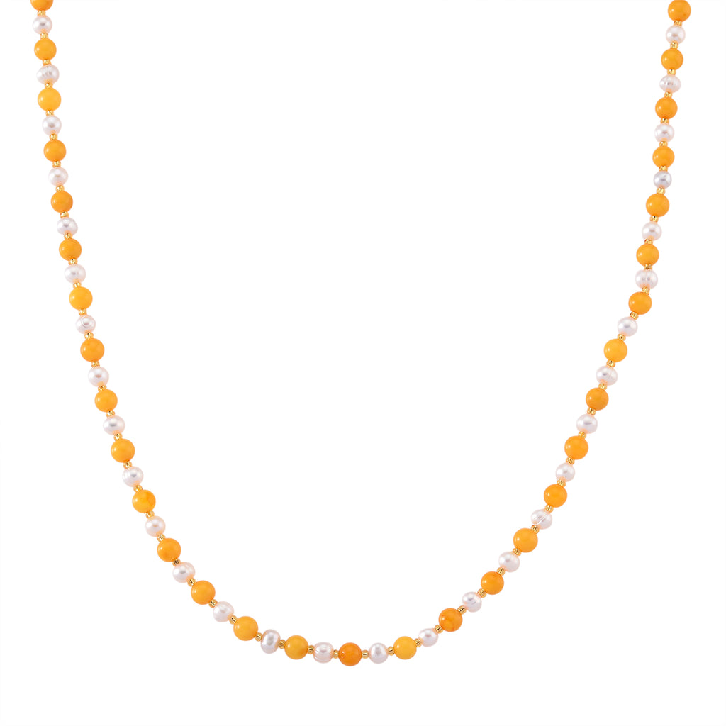 D'Joy Amber & White Fresh Water Pearl Beads Necklace (Size 20+2 EXT) in Yellow Gold Plated Sterling Silver 40.00 Ct._8426661