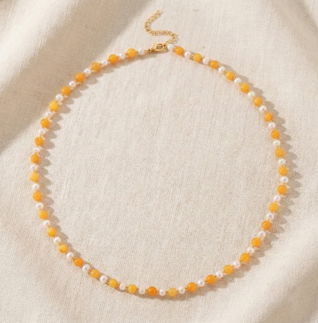 D'Joy Amber & White Fresh Water Pearl Beads Necklace (Size 20+2 EXT) in Yellow Gold Plated Sterling Silver 40.00 Ct._8426661_1
