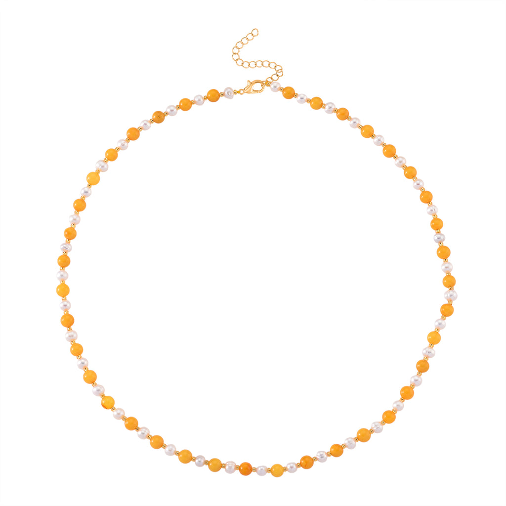 D'Joy Amber & White Fresh Water Pearl Beads Necklace (Size 20+2 EXT) in Yellow Gold Plated Sterling Silver 40.00 Ct._8426661_3