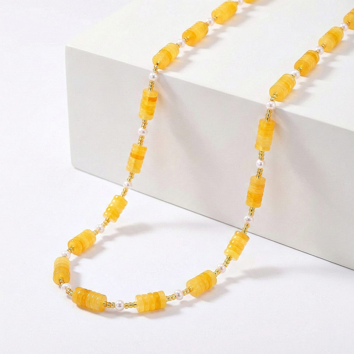 D'Joy Natural Amber  White Fresh Water Pearl Beads Necklace in Yellow Gold Plated Sterling Silver 65.00 Ct. V32514718 0