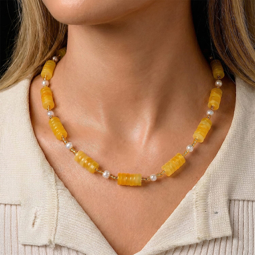 D'Joy Natural Amber  White Fresh Water Pearl Beads Necklace in Yellow Gold Plated Sterling Silver 65.00 Ct._8426663_2