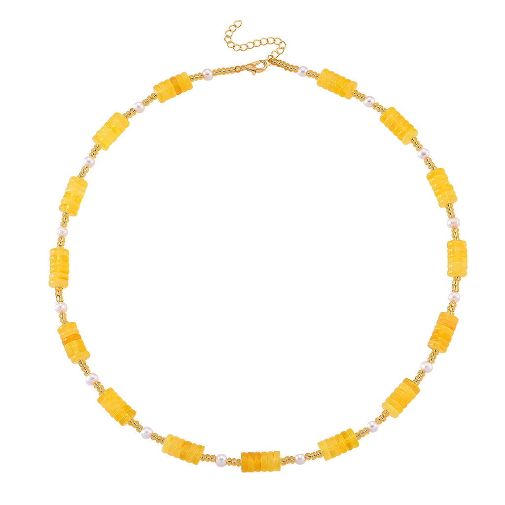 D'Joy Natural Amber  White Fresh Water Pearl Beads Necklace in Yellow Gold Plated Sterling Silver 65.00 Ct._8426663_3