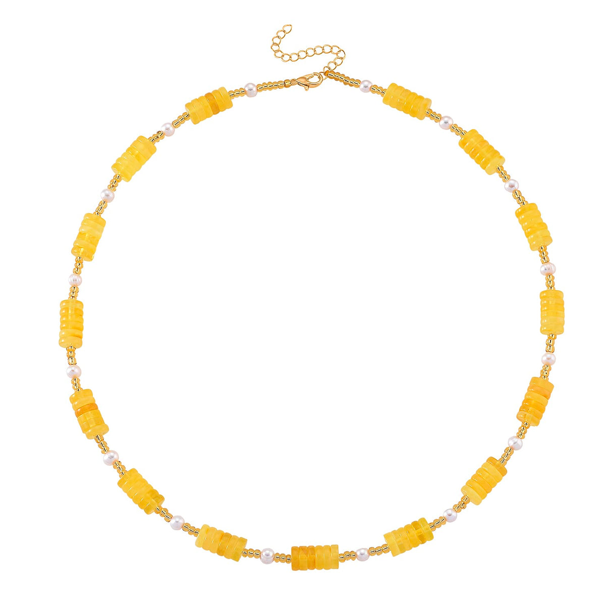 D'Joy Natural Amber  White Fresh Water Pearl Beads Necklace in Yellow Gold Plated Sterling Silver 65.00 Ct. V32514718 4