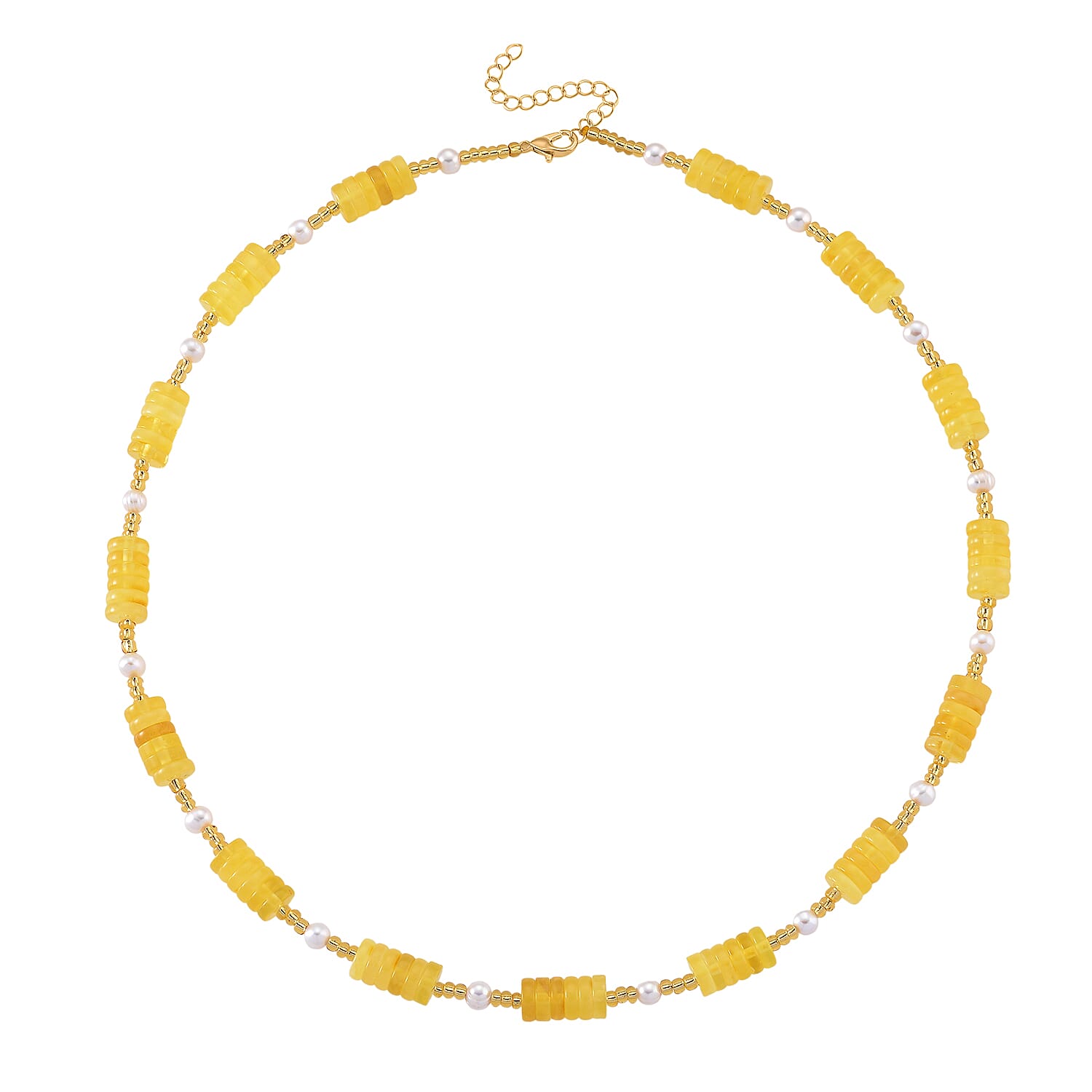 D'Joy Natural Amber  White Fresh Water Pearl Beads Necklace in Yellow Gold Plated Sterling Silver 65.00 Ct. V32514718 4