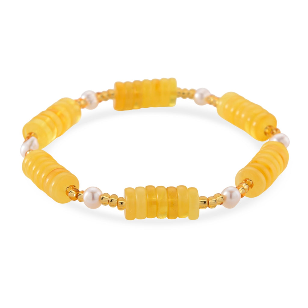 D'Joy Amber & White Fresh Water Pearl Beads Bracelet (Size - 7 Stretchable) 33.00 Ct._8426676