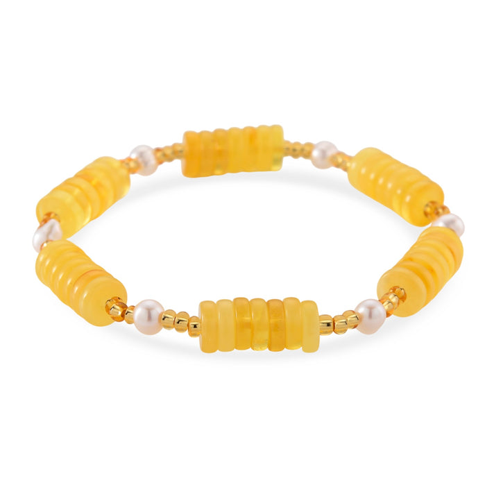 D'Joy Amber &amp; White Fresh Water Pearl Beads Bracelet (Size - 7 Stretchable) 33.00 Ct. 8426676 1