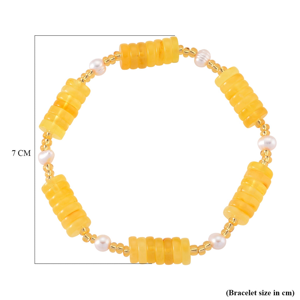 D'Joy Amber & White Fresh Water Pearl Beads Bracelet (Size - 7 Stretchable) 33.00 Ct._8426676_4