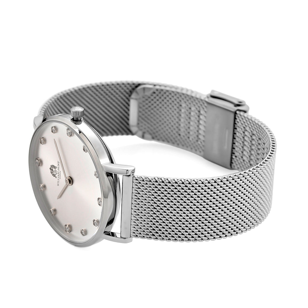 WILLIAM HUNT Limited Edition 5ATM Water Resistant Moissanite Watch - 36mm Dial With Milanese Strap - White_8426678_5