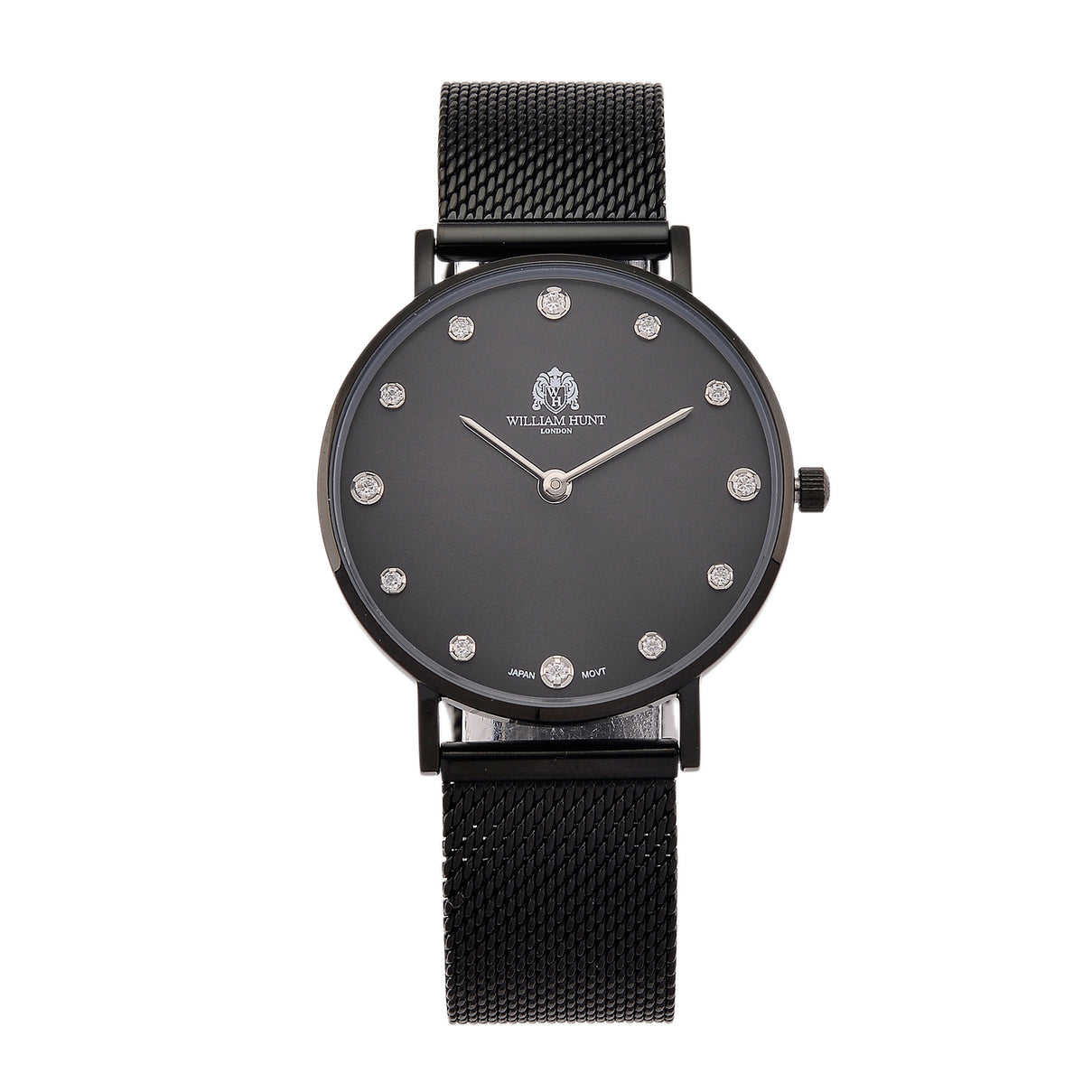 WILLIAM HUNT Limited Edition 5ATM Water Resistant Moissanite Watch - 36mm Dial With Milanese Strap - Black V32530852 0