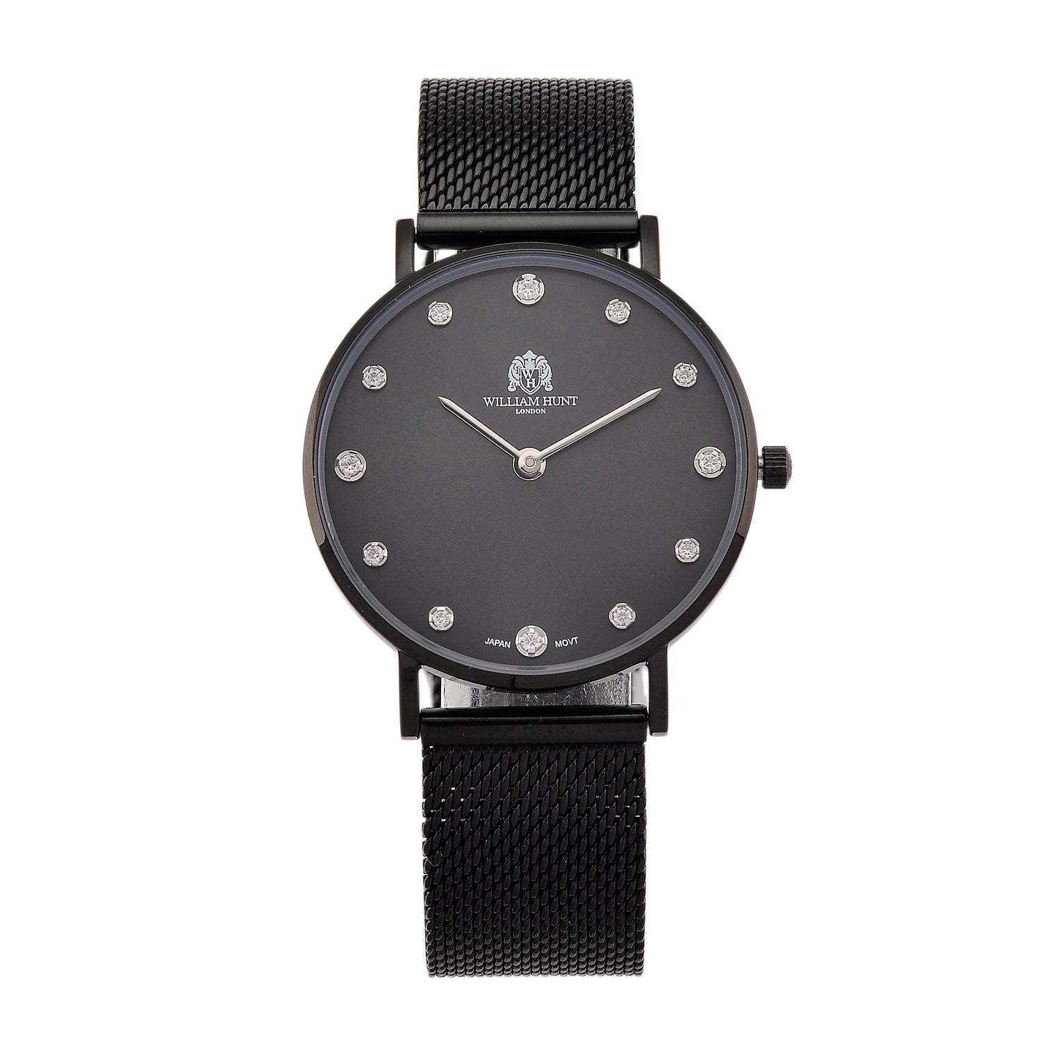 WILLIAM HUNT Limited Edition 5ATM Water Resistant Moissanite Watch - 36mm Dial With Milanese Strap - Black V32530852 0