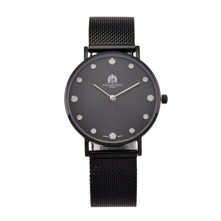 WILLIAM HUNT Limited Edition 5ATM Water Resistant Moissanite Watch - 36mm Dial With Milanese Strap - Black 8426691 1