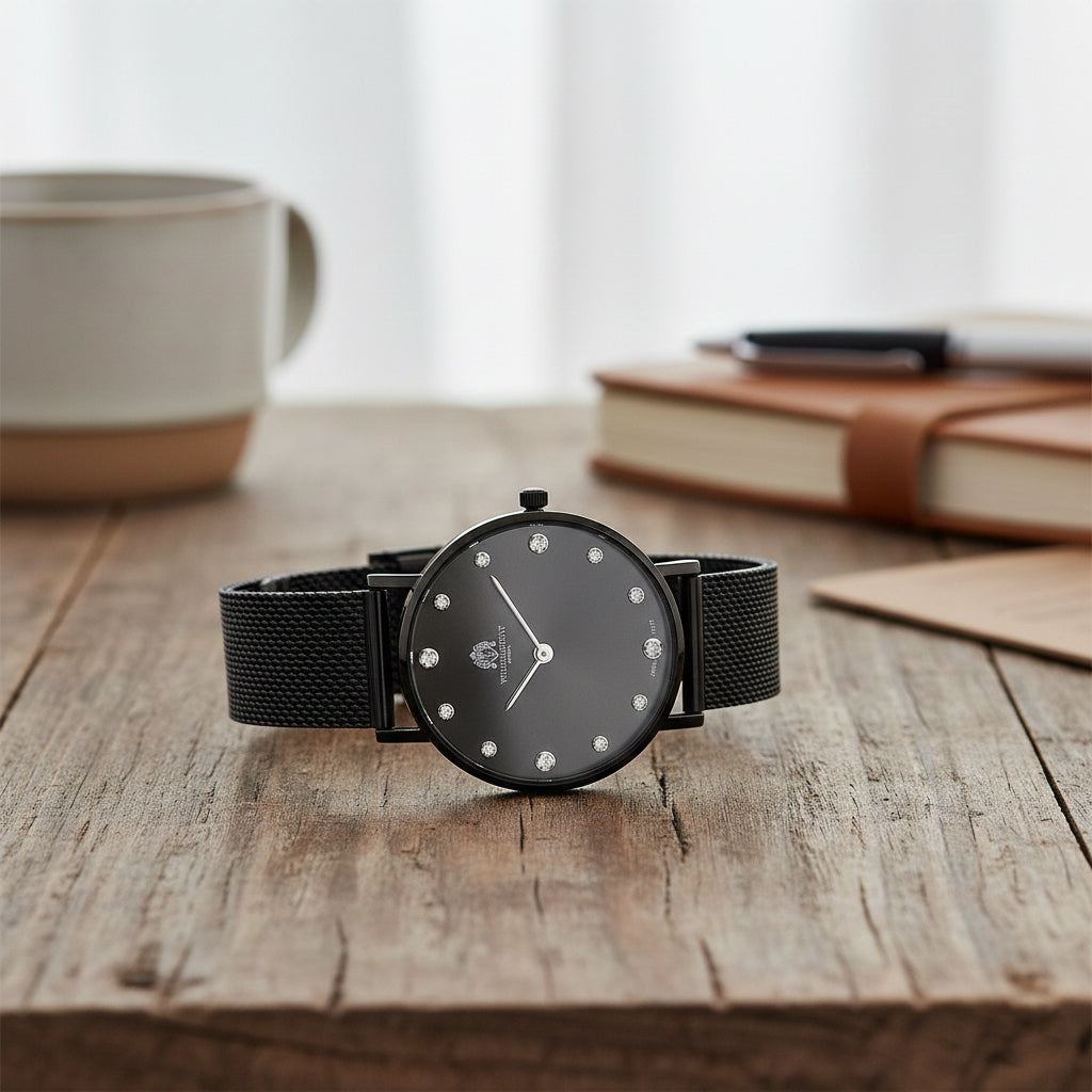 WILLIAM HUNT Limited Edition 5ATM Water Resistant Moissanite Watch - 36mm Dial With Milanese Strap - Black V32530852 2