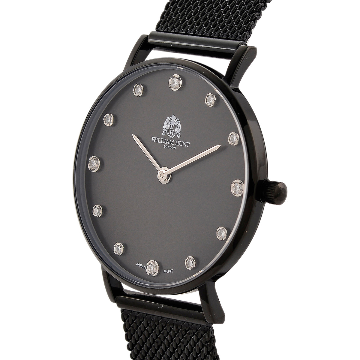 WILLIAM HUNT Limited Edition 5ATM Water Resistant Moissanite Watch - 36mm Dial With Milanese Strap - Black V32530852 4