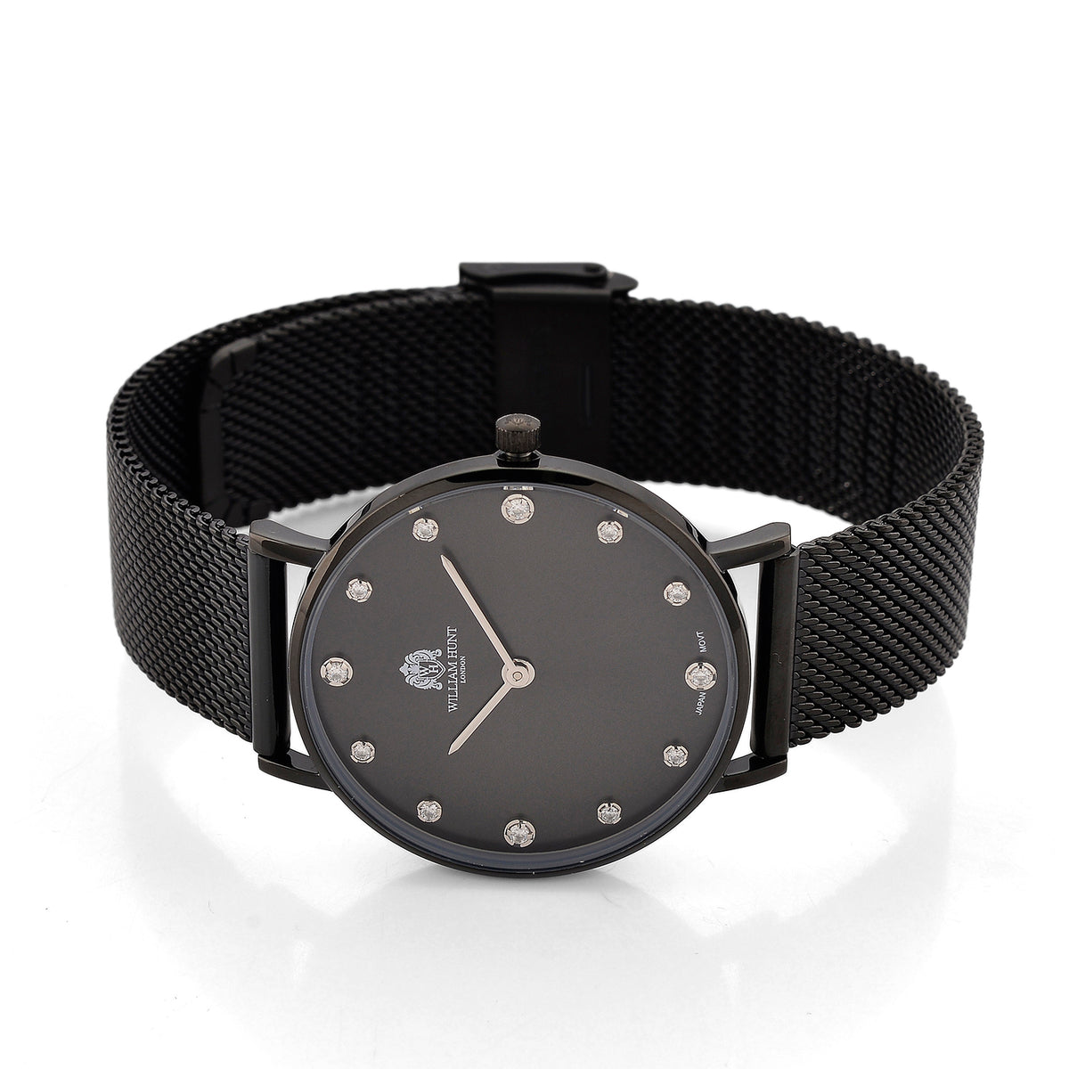 WILLIAM HUNT Limited Edition 5ATM Water Resistant Moissanite Watch - 36mm Dial With Milanese Strap - Black V32530852 5