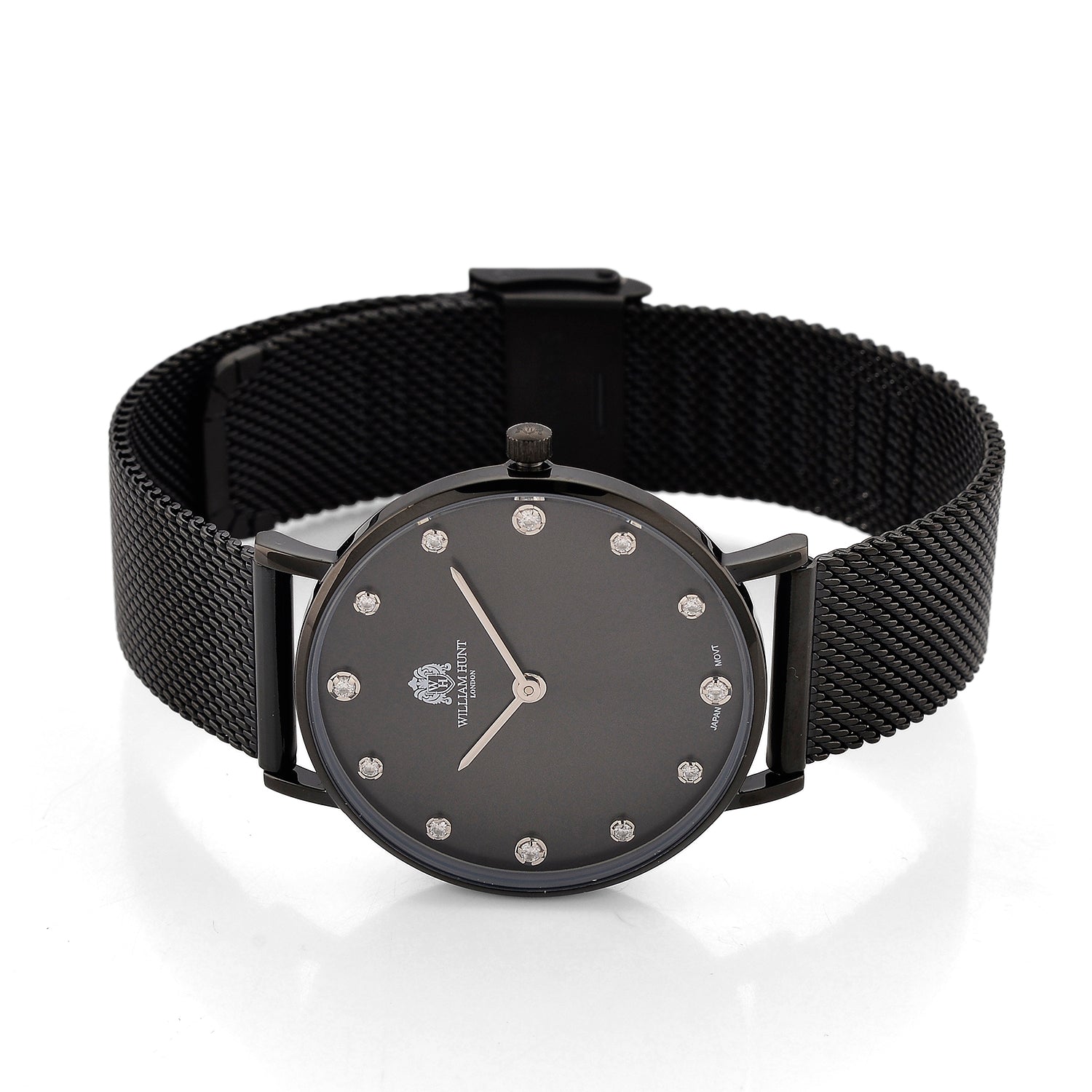 WILLIAM HUNT Limited Edition 5ATM Water Resistant Moissanite Watch - 36mm Dial With Milanese Strap - Black V32530852 5