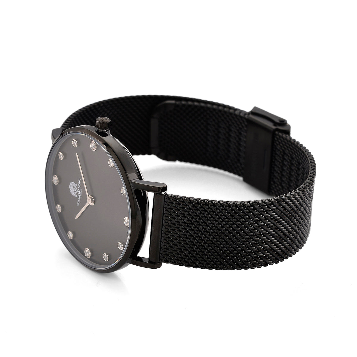 WILLIAM HUNT Limited Edition 5ATM Water Resistant Moissanite Watch - 36mm Dial With Milanese Strap - Black V32530852 6