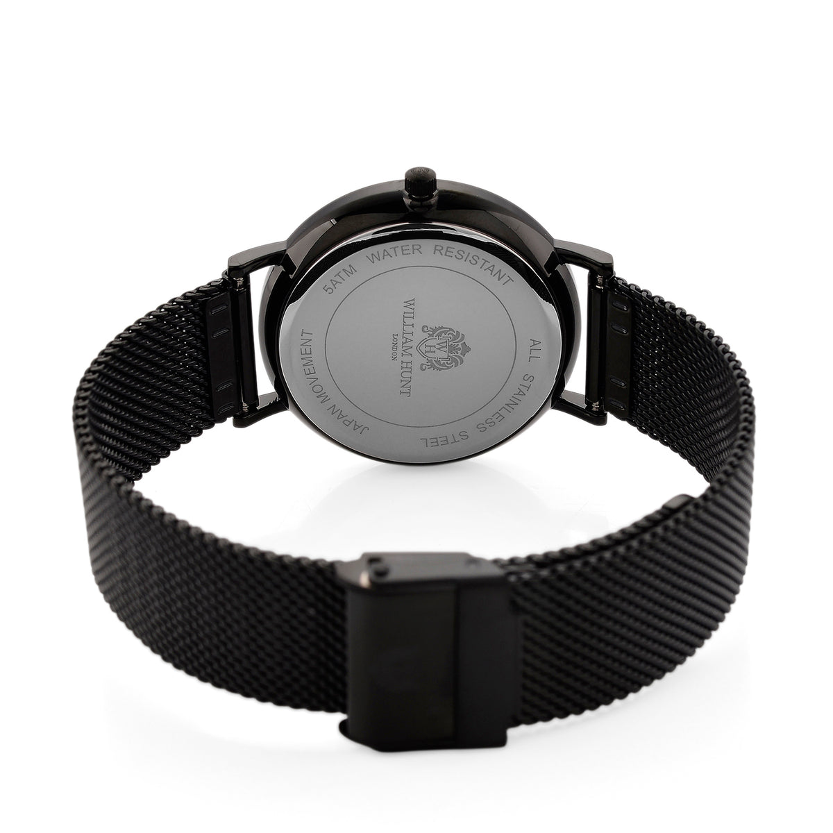WILLIAM HUNT Limited Edition 5ATM Water Resistant Moissanite Watch - 36mm Dial With Milanese Strap - Black V32530852 7