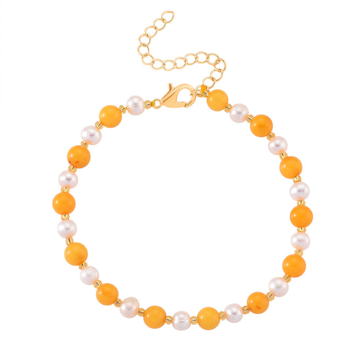 D'Joy Amber &amp; White Fresh Water Pearl Beads Bracelet (Size - 7+2 EXT) in Yellow Gold Plated Sterling Silver 15.00 Ct. 8426899 1
