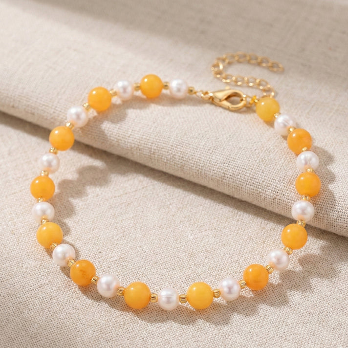 D'Joy Amber &amp; White Fresh Water Pearl Beads Bracelet (Size - 7+2 EXT) in Yellow Gold Plated Sterling Silver 15.00 Ct. 8426899 2