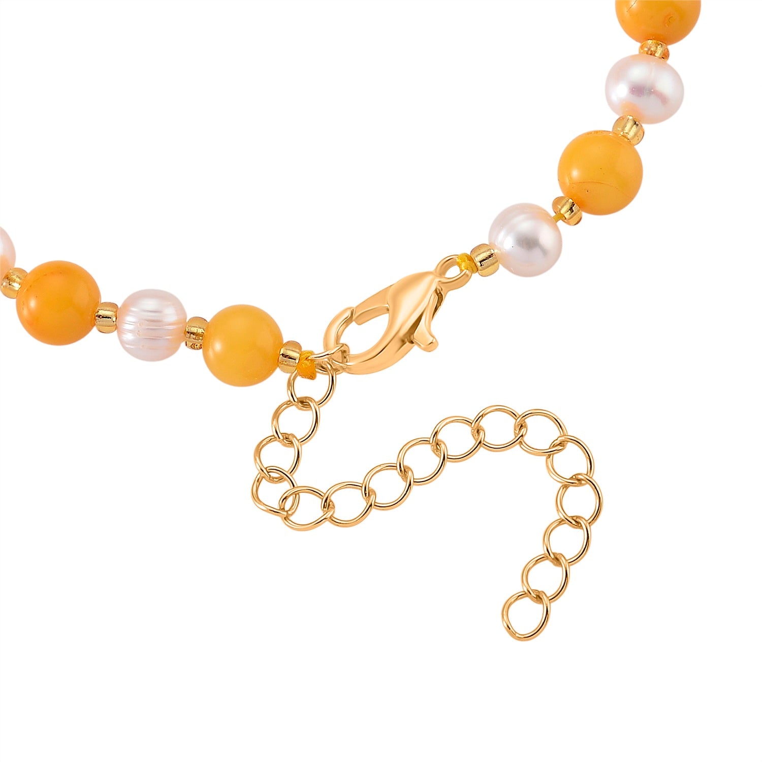 D'Joy Amber &amp; White Fresh Water Pearl Beads Bracelet (Size - 7+2 EXT) in Yellow Gold Plated Sterling Silver 15.00 Ct. 8426899 5