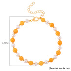D'Joy Amber & White Fresh Water Pearl Beads Bracelet (Size - 7+2 EXT) in Yellow Gold Plated Sterling Silver 15.00 Ct._8426899_5