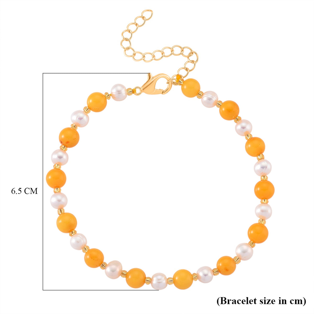 D'Joy Amber &amp; White Fresh Water Pearl Beads Bracelet (Size - 7+2 EXT) in Yellow Gold Plated Sterling Silver 15.00 Ct. 8426899 6