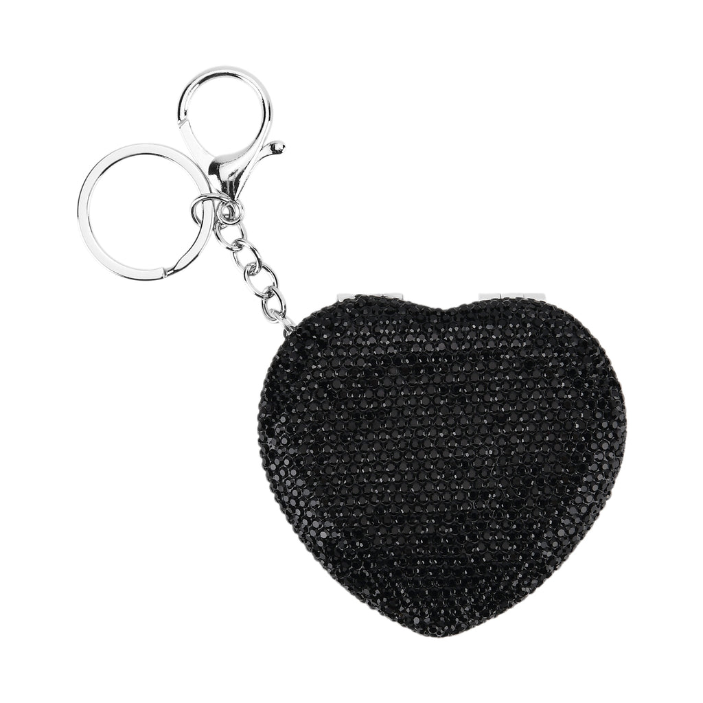 Heart Shape Elegant Sparkly Crystal Compact Mirror (7cm) - Black_8426926
