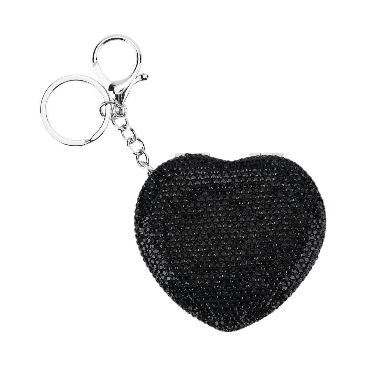 Heart Shape Elegant Sparkly Crystal Compact Mirror (7cm) - Black V32623977 0