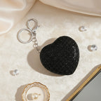 Heart Shape Elegant Sparkly Crystal Compact Mirror (7cm) - Black_8426926_1