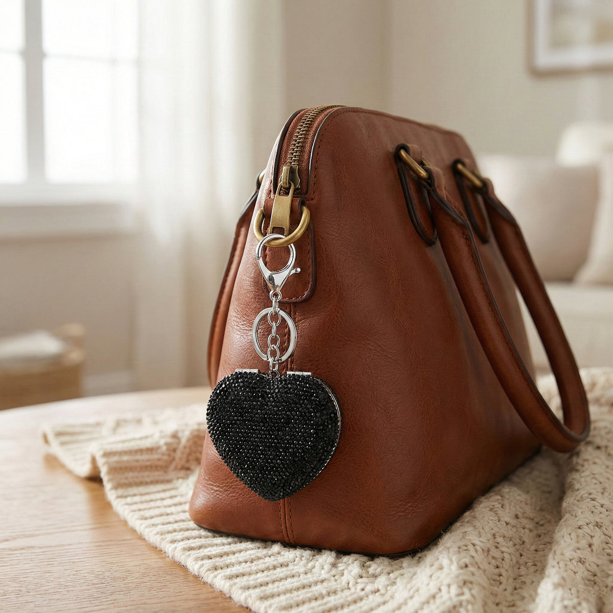 Heart Shape Elegant Sparkly Crystal Compact Mirror (7cm) - Black V32623977 3