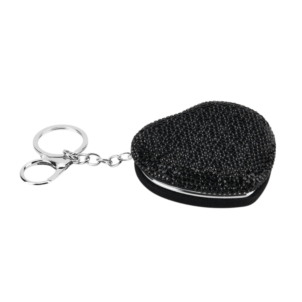 Heart Shape Elegant Sparkly Crystal Compact Mirror (7cm) - Black_8426926_4