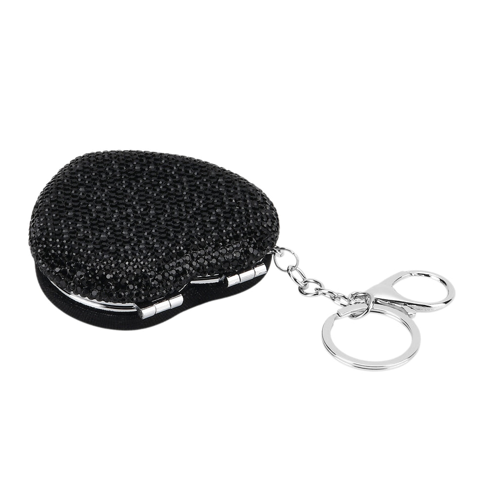 Heart Shape Elegant Sparkly Crystal Compact Mirror (7cm) - Black_8426926_5
