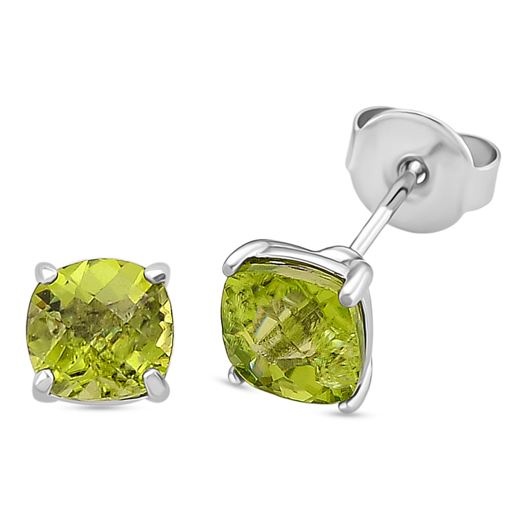 EverTrue Peridot Solitaire Stud Earring with Push Back in White Tone 2.28 Ct._8426939