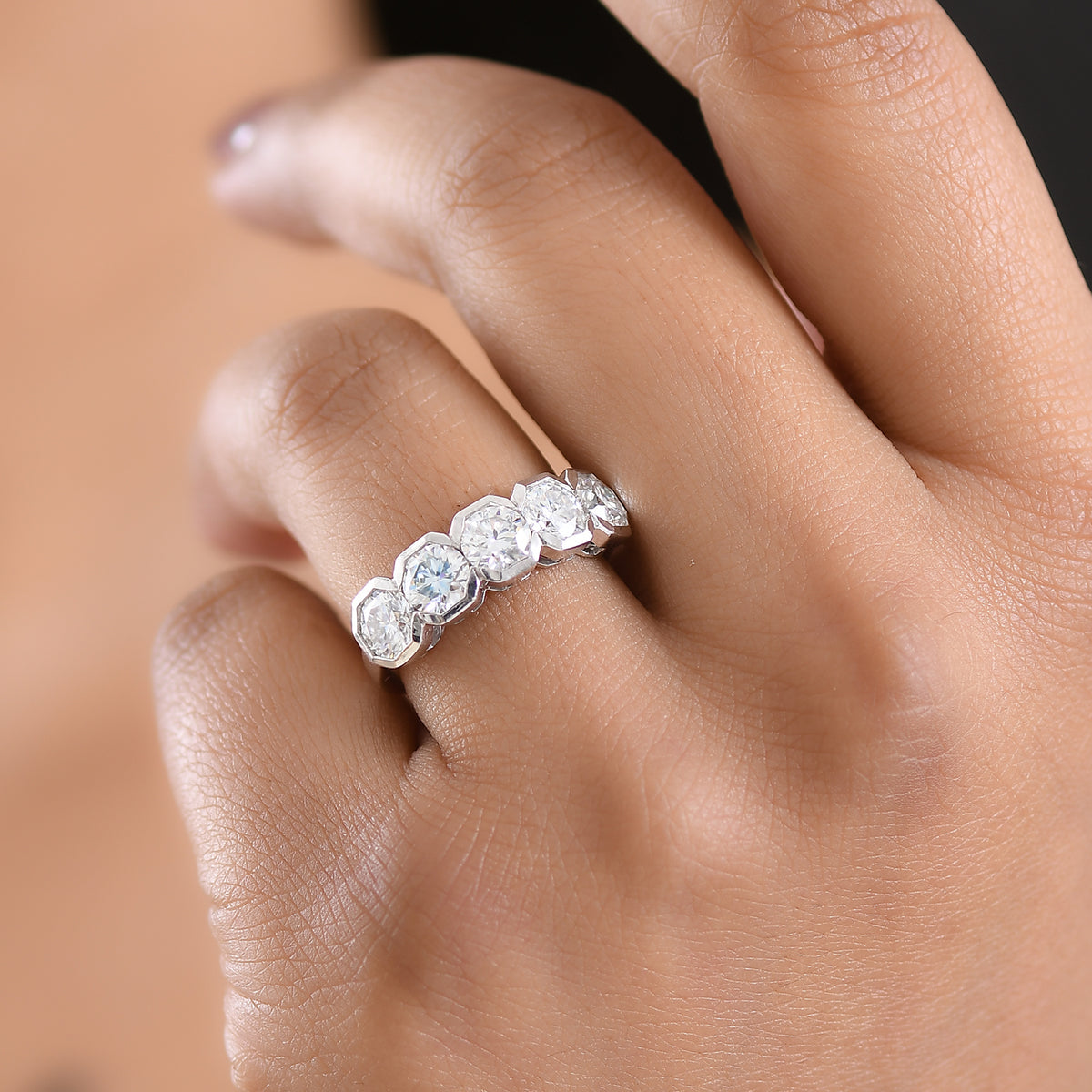 D'Joy Moissanite 5-Stone Ring in Platinum Overlay Sterling Silver 2.30 Ct. 8427182 3