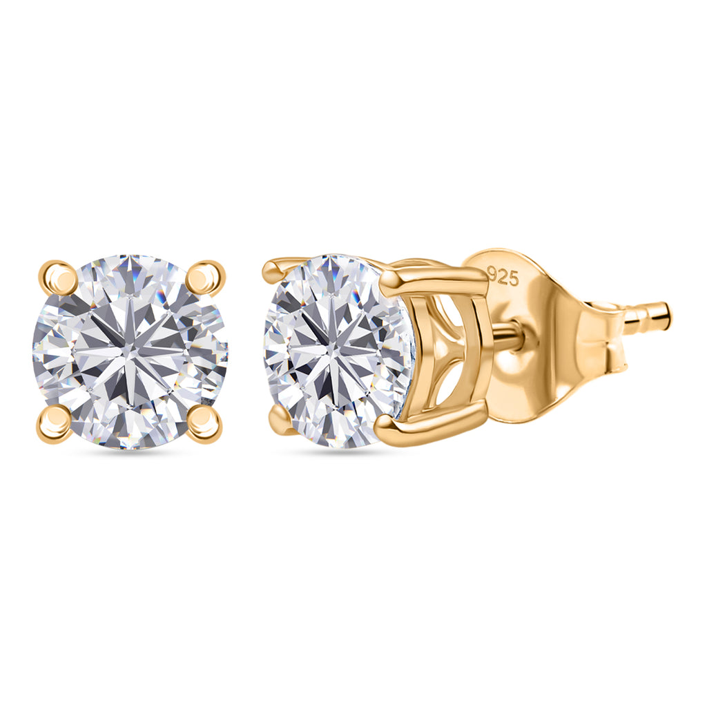 Royal Bali Collection - Moissanite Solitaire Stud Earring with Push Back in 18K Vermeil Yellow Gold Plated Sterling Silver 1.51 Ct._8427226