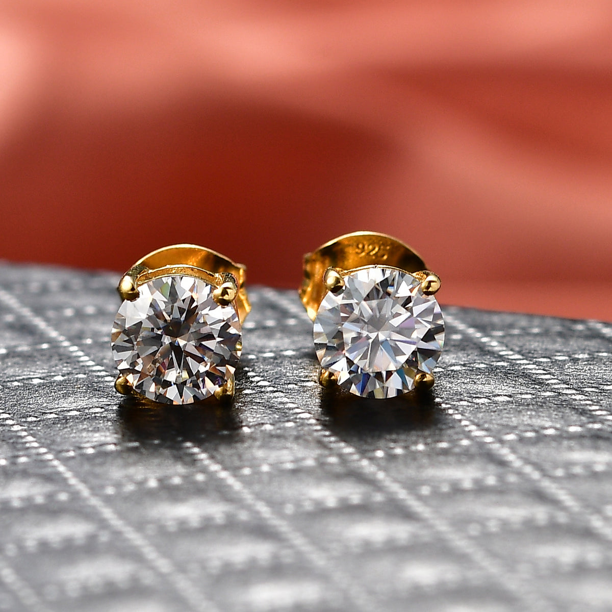 Royal Bali Collection - Moissanite Solitaire Stud Earring with Push Back in 18K Vermeil Yellow Gold Plated Sterling Silver 1.51 Ct. 8427226 2