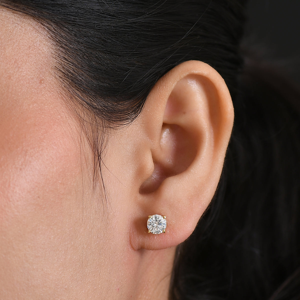 Royal Bali Collection - Moissanite Solitaire Stud Earring with Push Back in 18K Vermeil Yellow Gold Plated Sterling Silver 1.51 Ct. 8427226 3