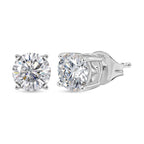 Royal Bali Collection - Moissanite Solitaire Stud Earring with Push Back in Platinum Overlay Sterling Silver 1.51 Ct._8427227