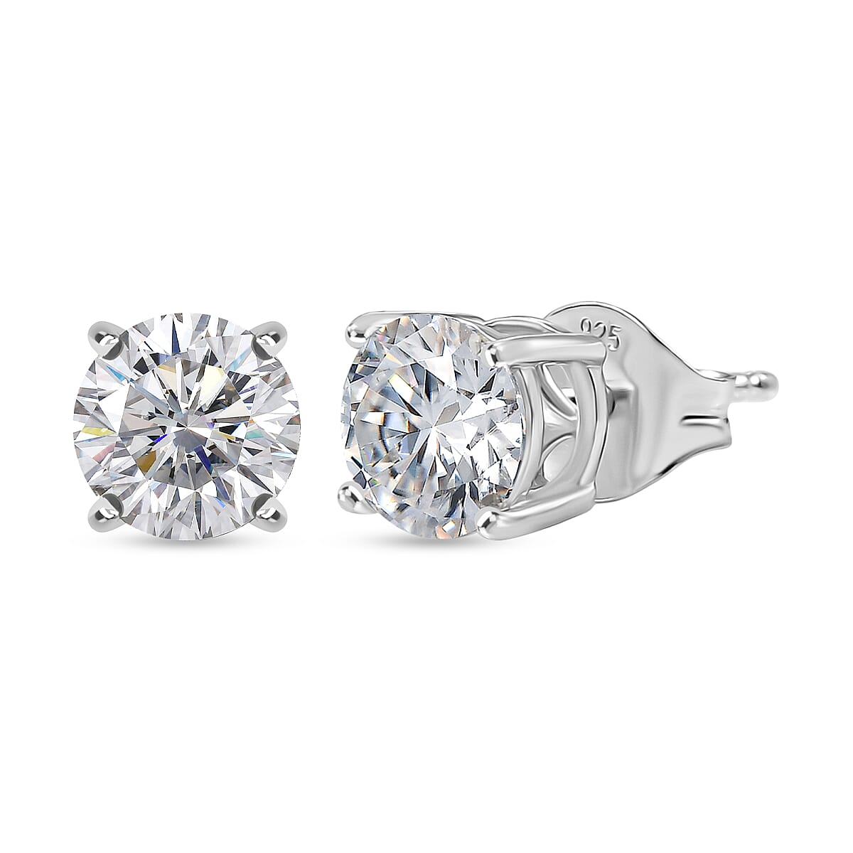 D'Joy - Moissanite Solitaire Stud Earring with Push Back in Platinum Overlay Sterling Silver 1.51 Ct. 8427227 0