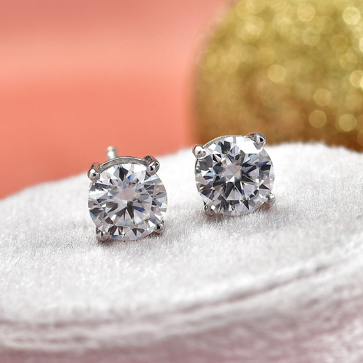 D'Joy - Moissanite Solitaire Stud Earring with Push Back in Platinum Overlay Sterling Silver 1.51 Ct. 8427227 2