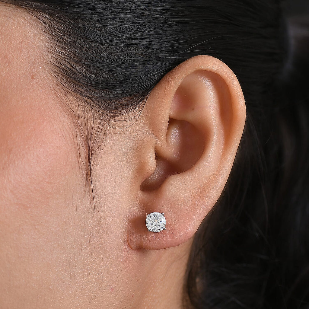 Royal Bali Collection - Moissanite Solitaire Stud Earring with Push Back in Platinum Overlay Sterling Silver 1.51 Ct._8427227_2