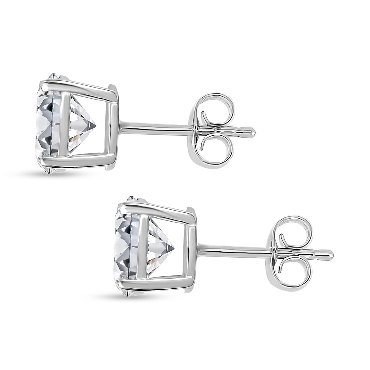 D'Joy - Moissanite Solitaire Stud Earring with Push Back in Platinum Overlay Sterling Silver 1.51 Ct. 8427227 4