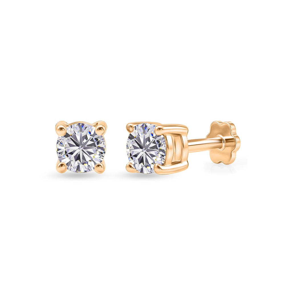 Moissanite Solitaire Stud Earring with Screw Back in Yellow Gold Plated Sterling Silver_8427229