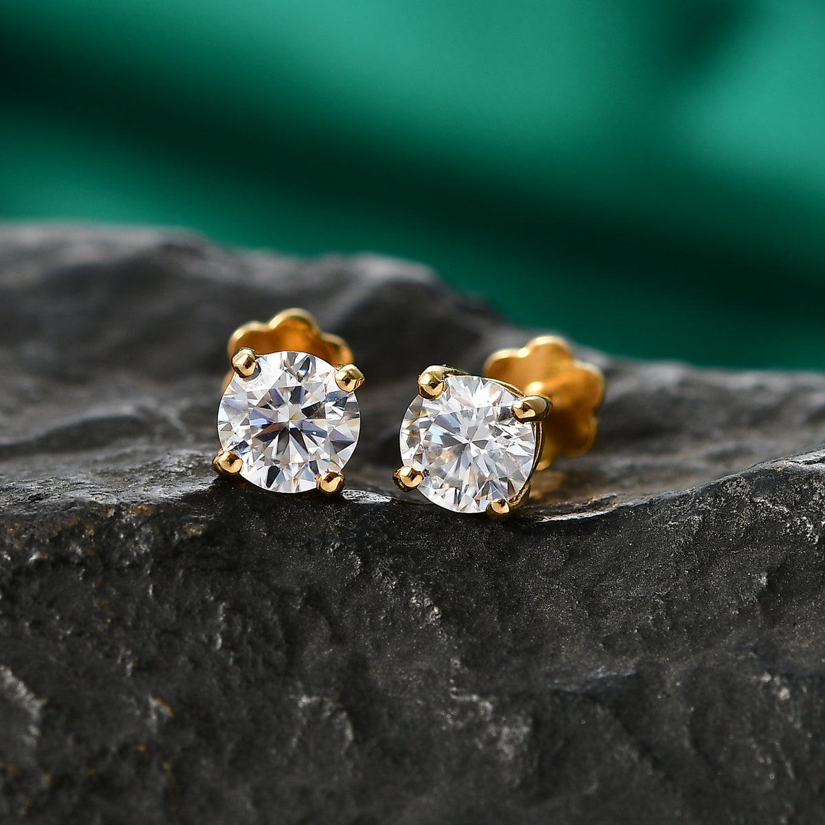 Moissanite Solitaire Stud Earring with Screw Back in Yellow Gold Plated Sterling Silver V32570282 3