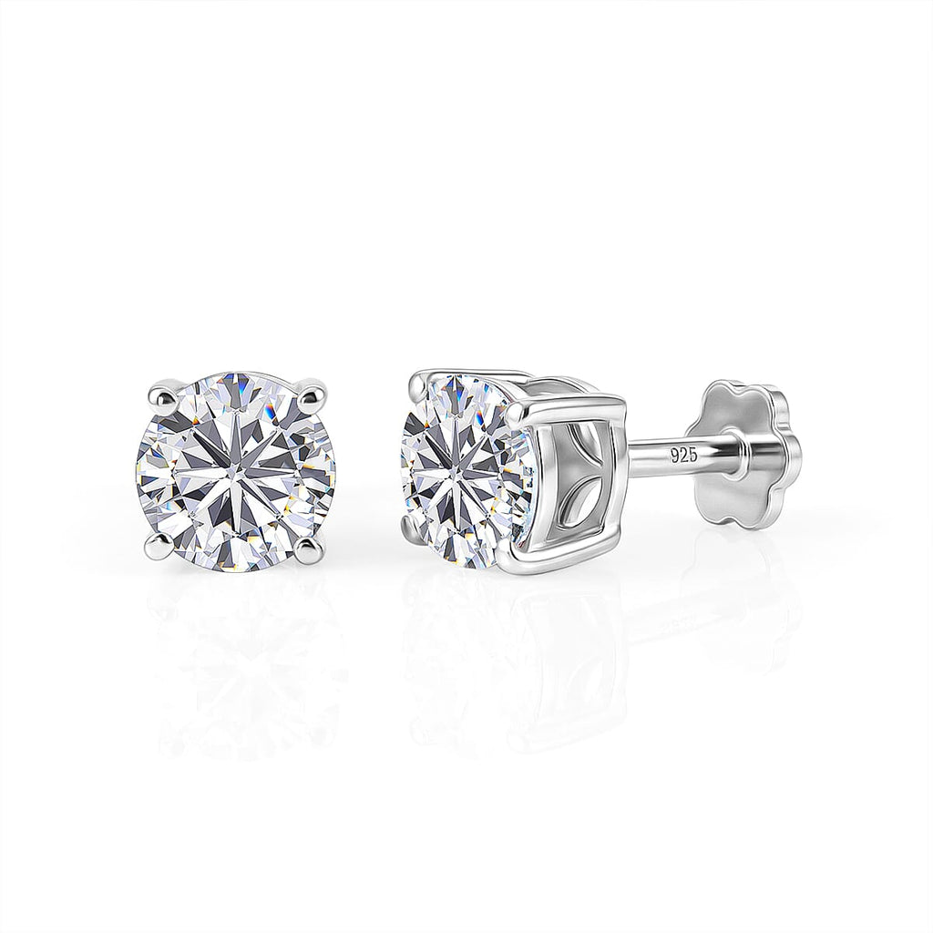 D'Joy - Moissanite Solitaire Stud Earring with Screw Back in Platinum Overlay Sterling Silver 1.54 Ct._8427233