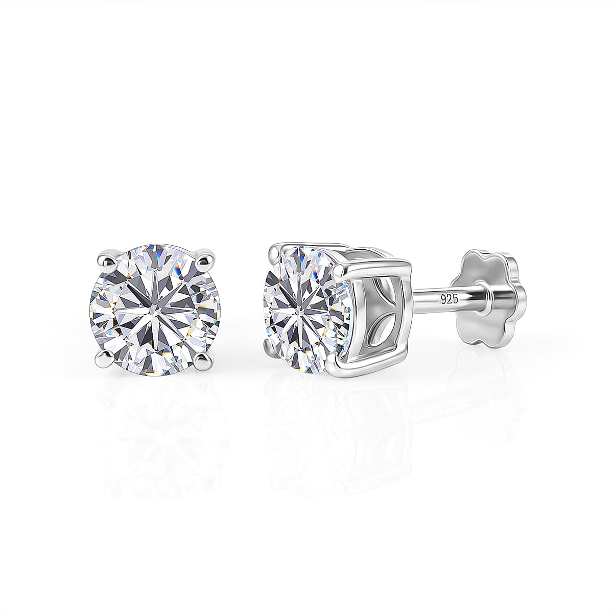 D'Joy - Moissanite Solitaire Stud Earring with Screw Back in Platinum Overlay Sterling Silver 1.54 Ct. V32527176 0