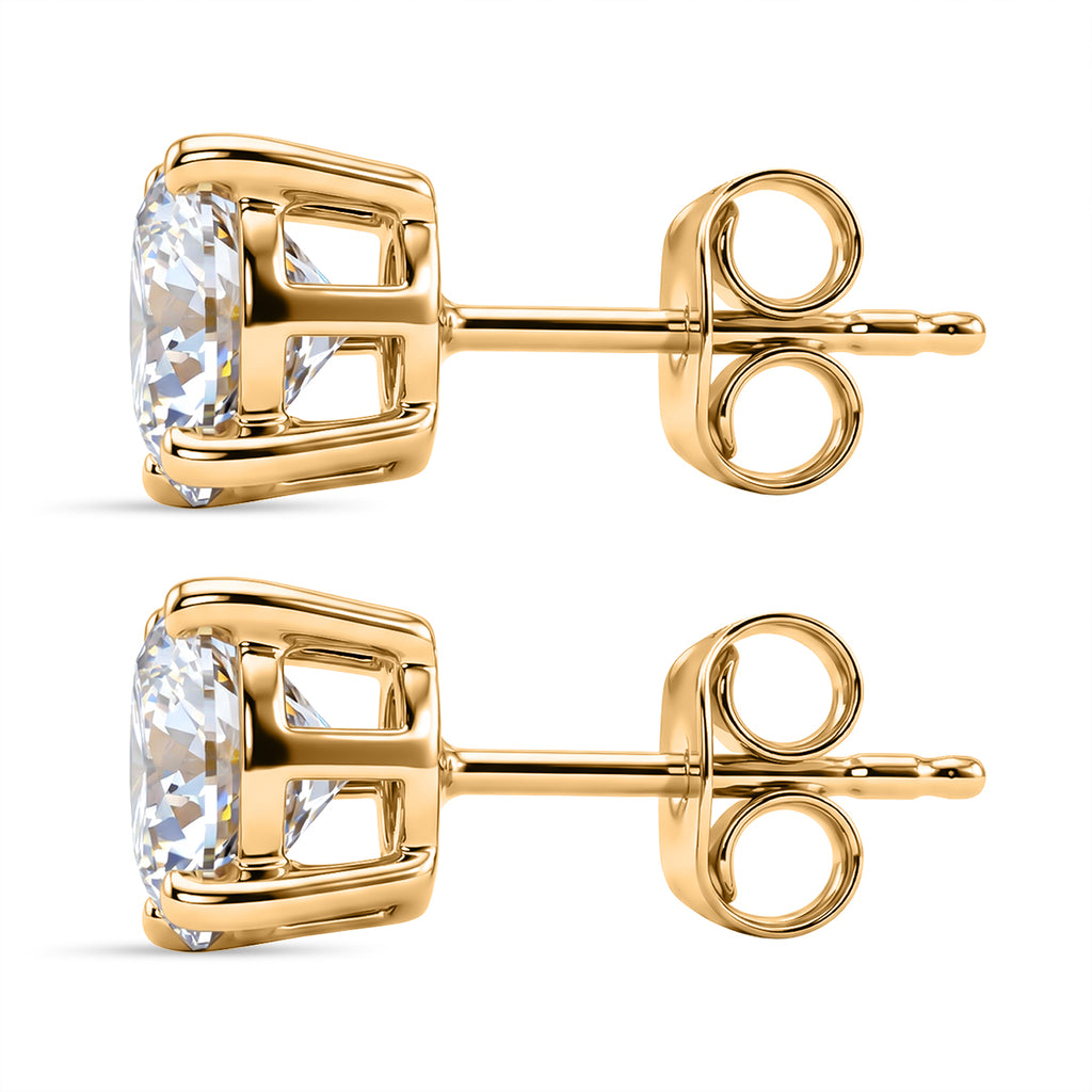 D'Joy - Moissanite Solitaire Stud Earring with Push Back in 18K Vermeil Yellow Gold Plated Sterling Silver 2.40 Ct._8427235_3