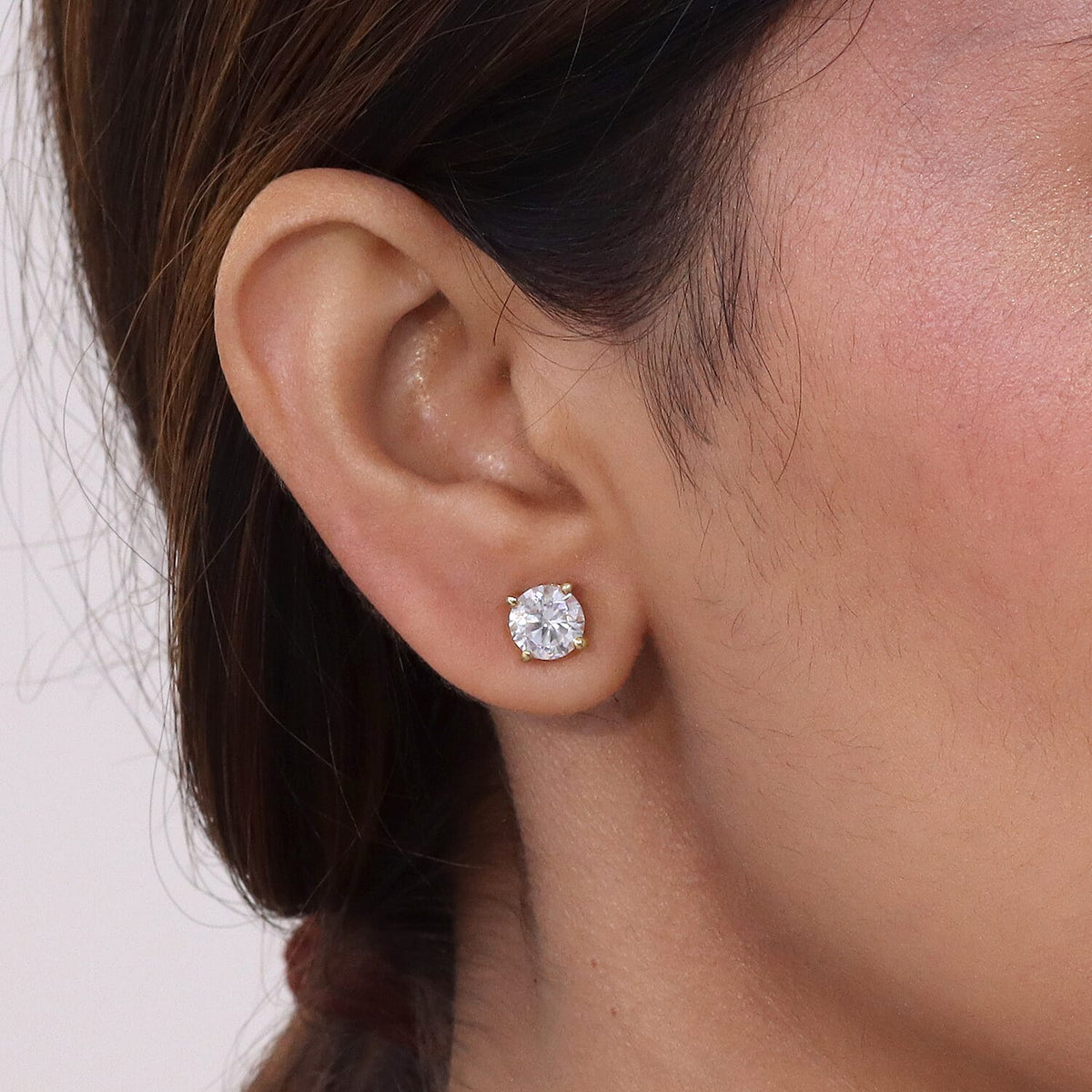 D'Joy - Moissanite Solitaire Stud Earring with Poke-free Screw Back in Yellow Gold Plated Sterling Silver 2.40 Ct. 8427241 2