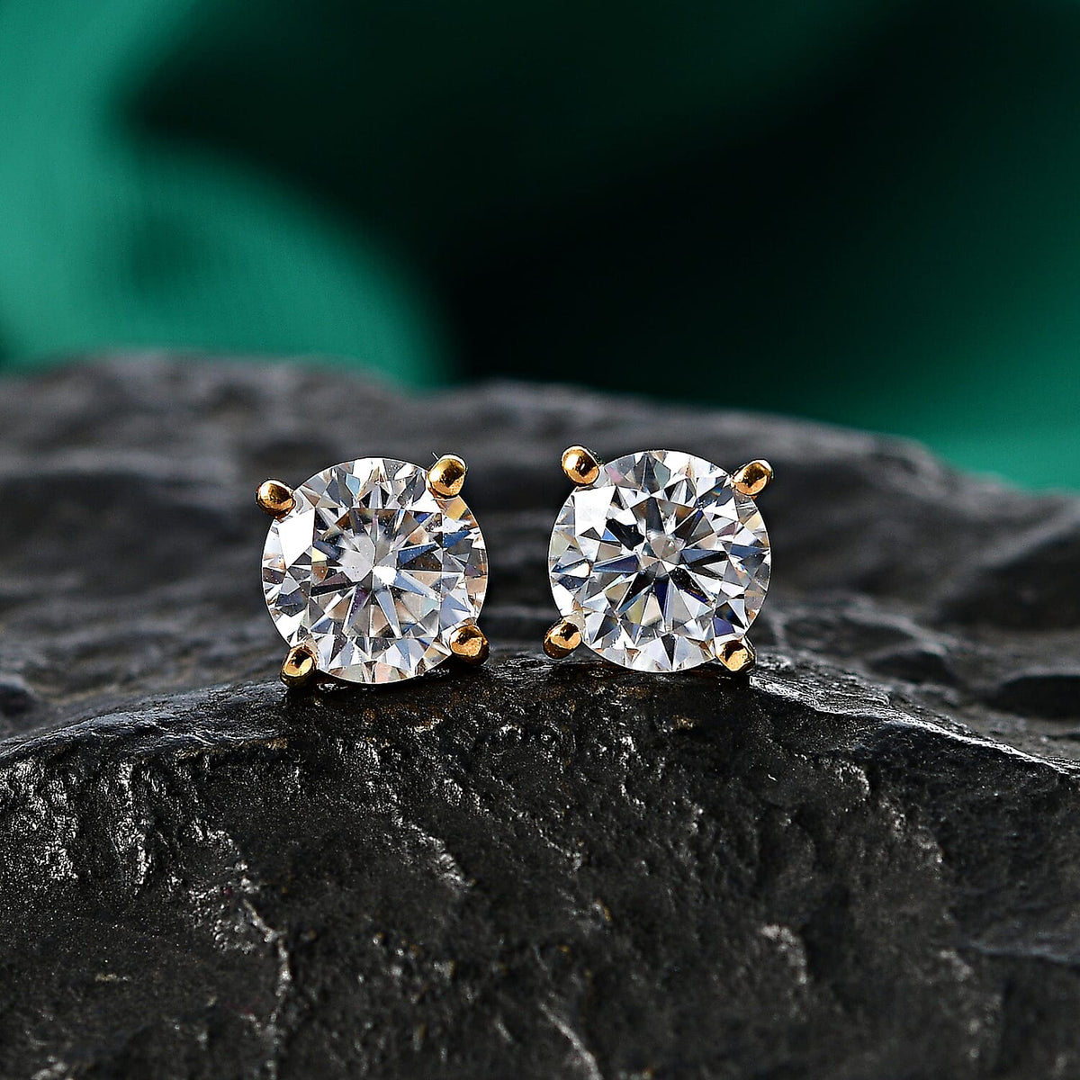 D'Joy - Moissanite Solitaire Stud Earring with Poke-free Screw Back in Yellow Gold Plated Sterling Silver 2.40 Ct. 8427241 3