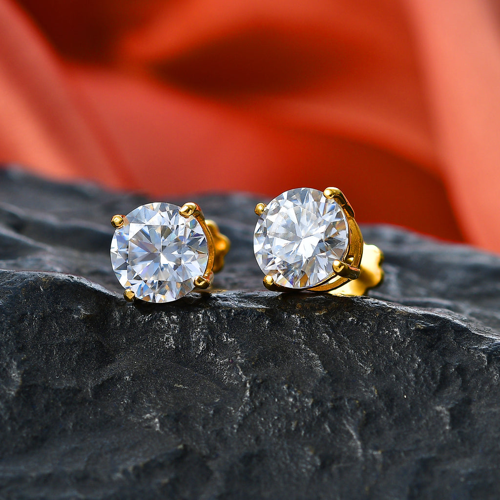 D'Joy - Moissanite Solitaire Stud Earring with Screw Back in Yellow Gold Plated Sterling Silver 3.60 Ct._8427249_2
